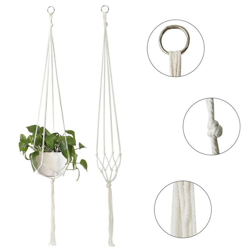 Cestas colgantes de macramé hechas a mano para macetas, soporte para macetas, decoración colgante para balcón, cuerda de elevación anudada, suministros para el hogar y el jardín. 