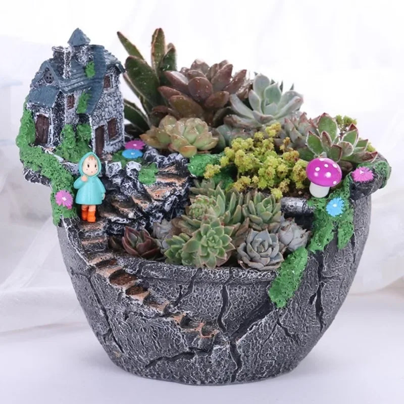 Maceta para plantas suculentas, maceta de resina, maceta de escritorio, soporte para maceta, decoración para el hogar y el jardín.