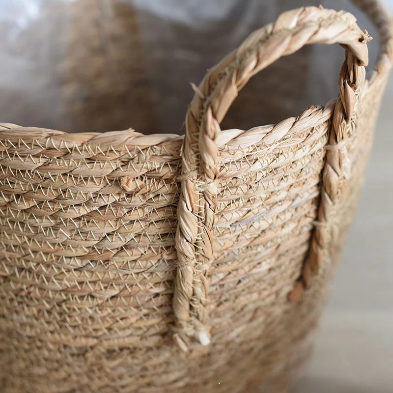 1 maceta nórdica hecha a mano de paja tejida para flores, cesta para ropa sucia, para guardar ropa, macetas verdes para jardín, soportes para flores