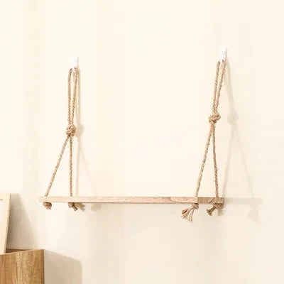 Estantes flotantes de madera para pared, plantas, flores, columpio de madera, cuerda colgante, almacenamiento, decoración para el hogar y la sala de estar, 1, 2 o 3 niveles