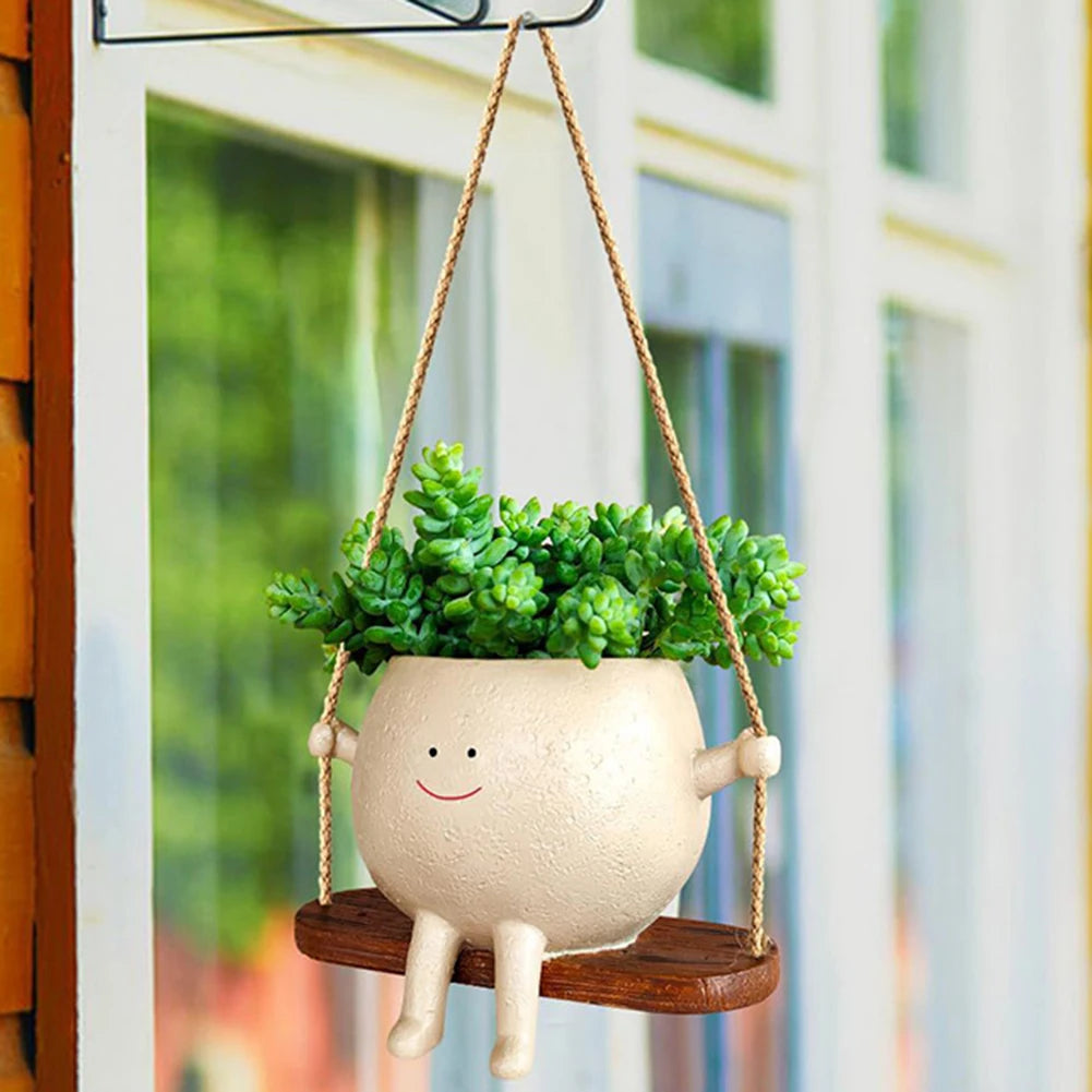 Maceta de pared con forma de cara sonriente, de resina, creativa, para colgar en la pared, accesorios de jardín 
