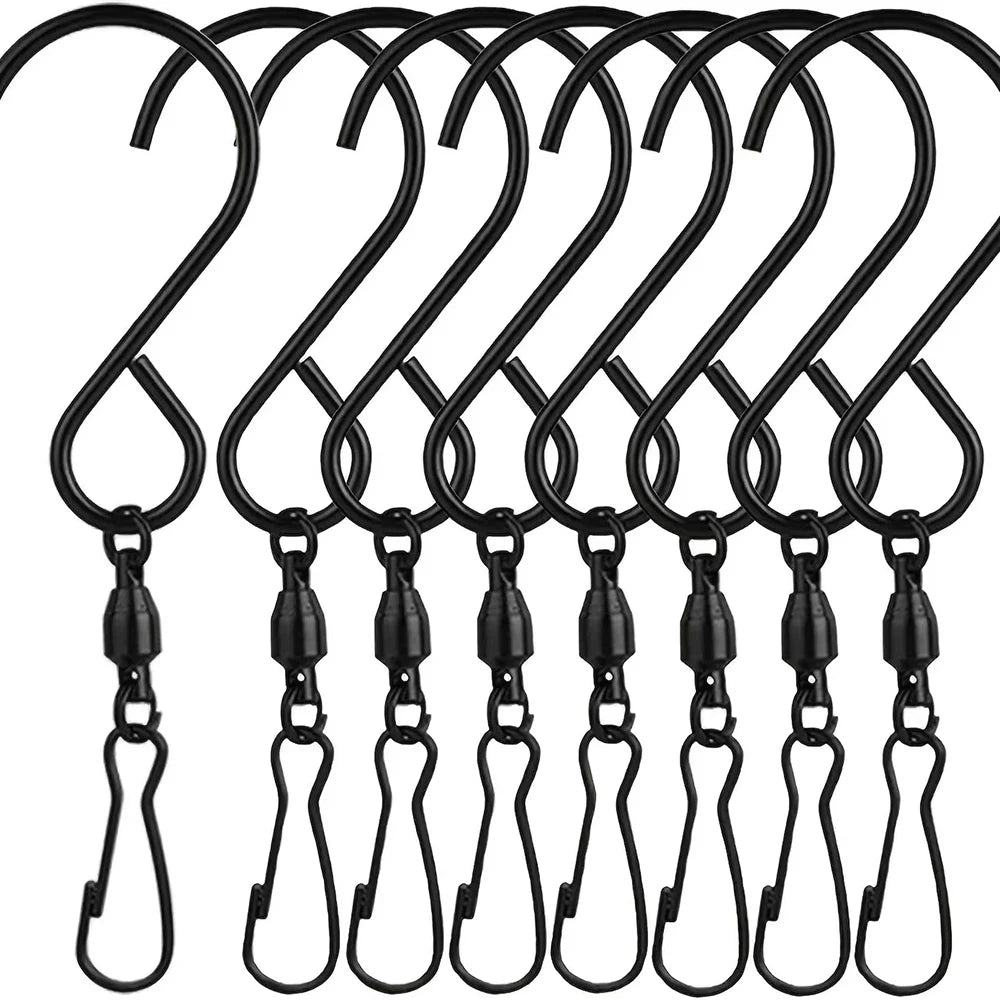 8 ganchos giratorios para colgar molinillos de viento, campanas de viento, cristal, herramientas de fiesta, cocina, dormitorio, ganchos giratorios en forma de S. 