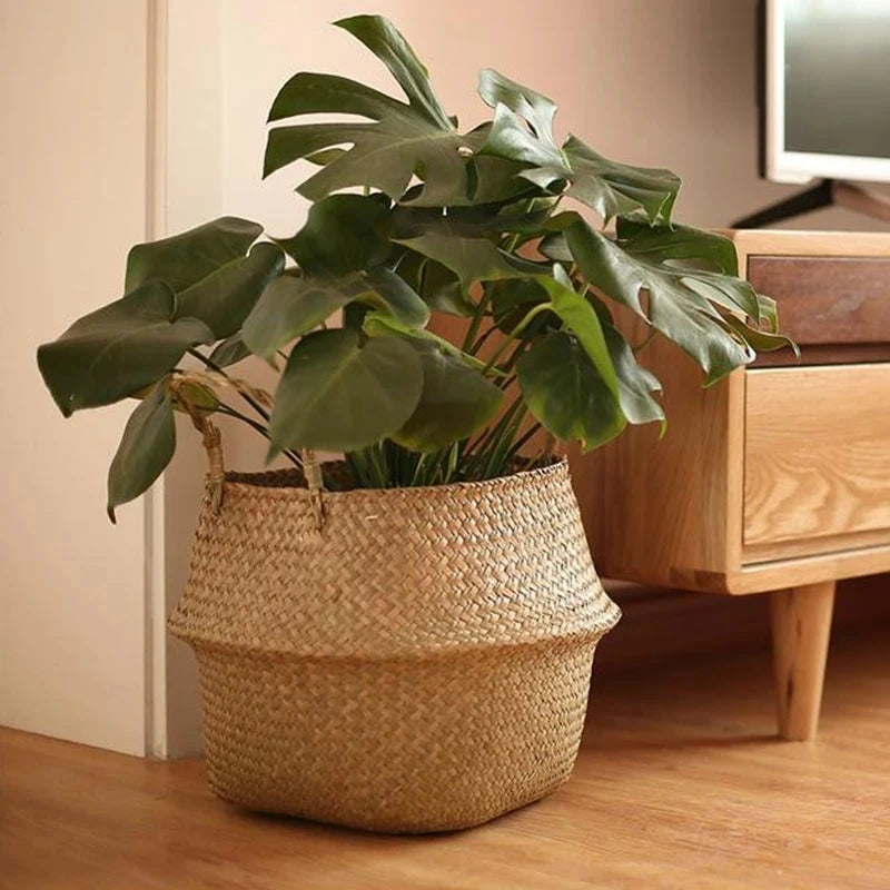 Maceta tejida de paja para plantas, cesta para macetas, cesta para macetas de interior y exterior, contenedor para plantas plantables 