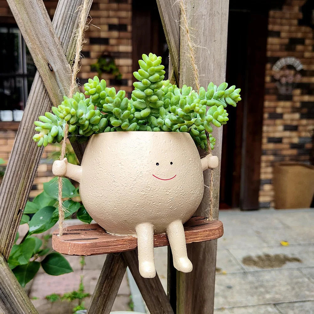 Maceta de pared con forma de cara sonriente, de resina, creativa, para colgar en la pared, accesorios de jardín 