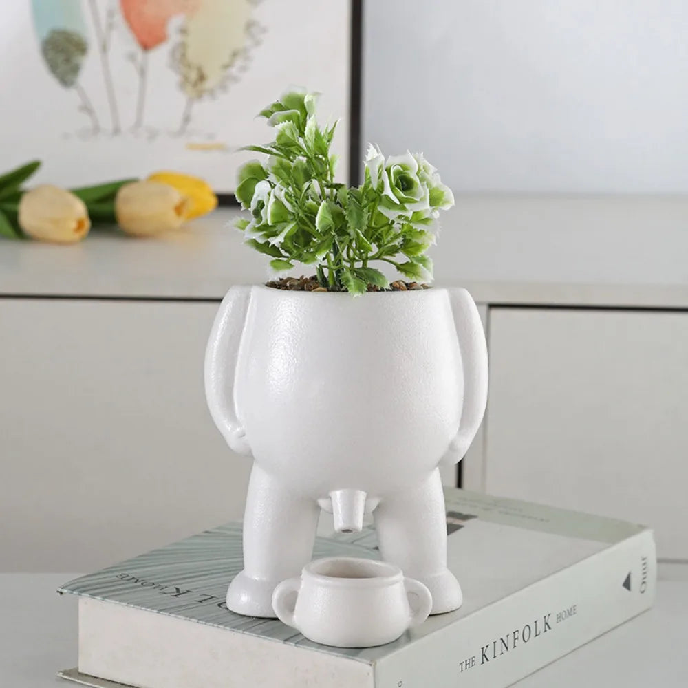 Maceta de resina divertida, creativa, con forma de pis, con agujeros de drenaje, ideal para decoración del hogar y la oficina.