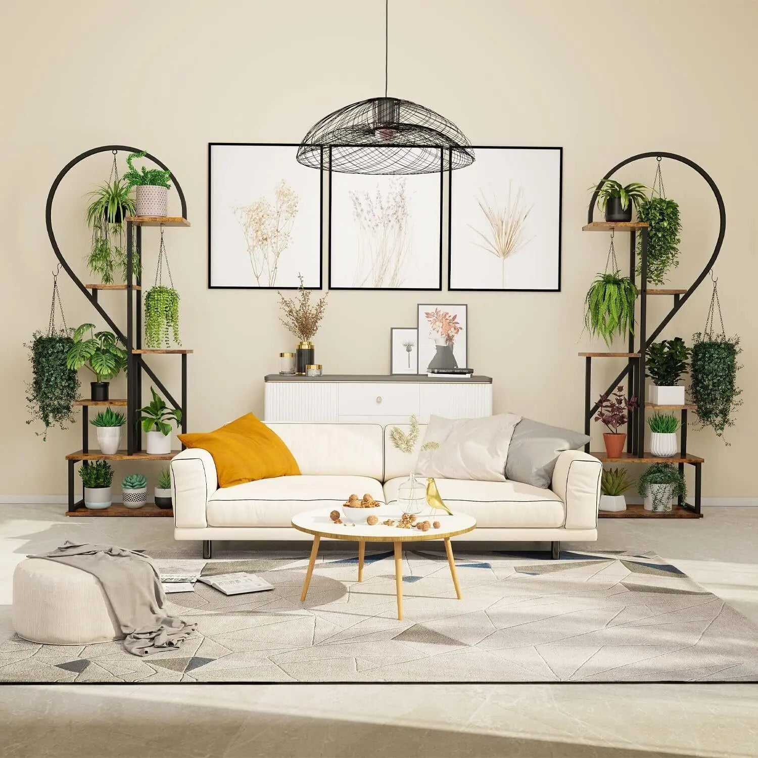 Estante de exhibición para plantas y flores de 6 niveles, de madera y metal, con forma de corazón, para jardín, balcón y sala de estar.