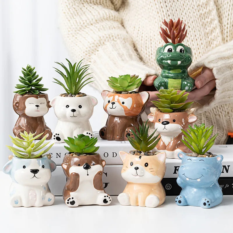 Maceta de cerámica con forma de flor carnosa de dibujos animados para escritorio, contenedor decorativo, regalo para balcón, creatividad