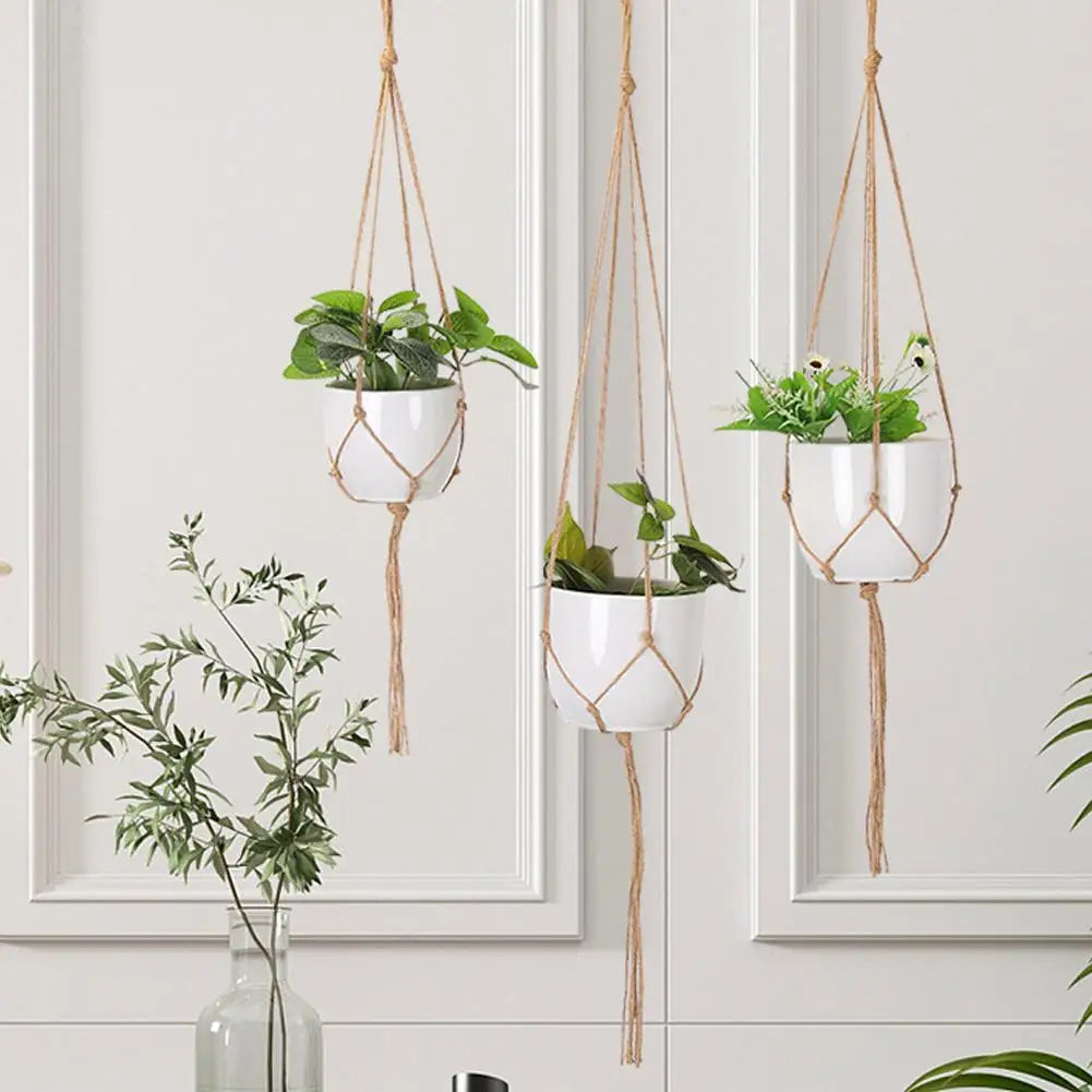 1 cesta colgante de cuerda trenzada, maceta de flores, macramé de paja, soporte para jardín, artesanía, plantas, accesorios de decoración para balcón. 