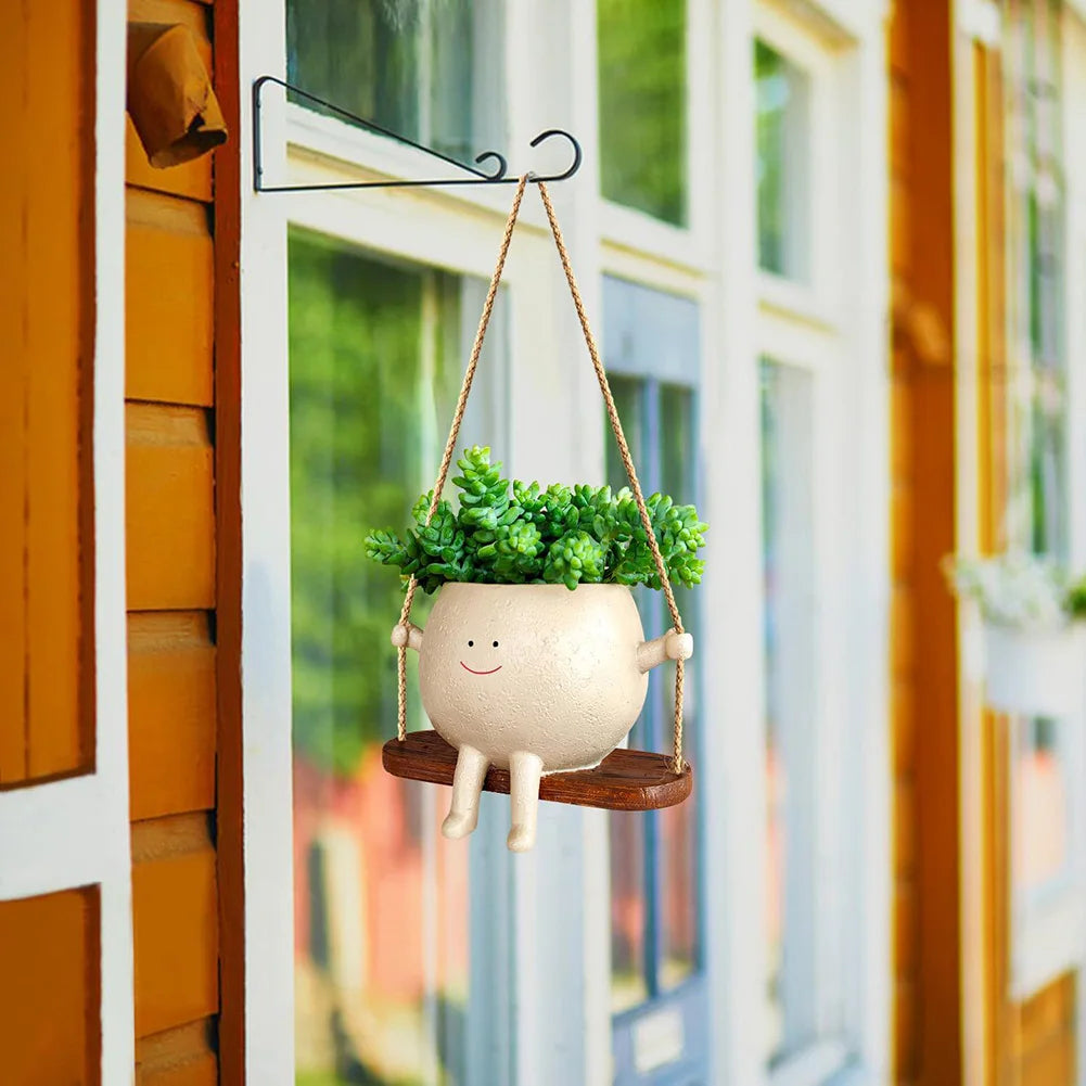 Maceta de pared con forma de cara sonriente, de resina, creativa, para colgar en la pared, accesorios de jardín 