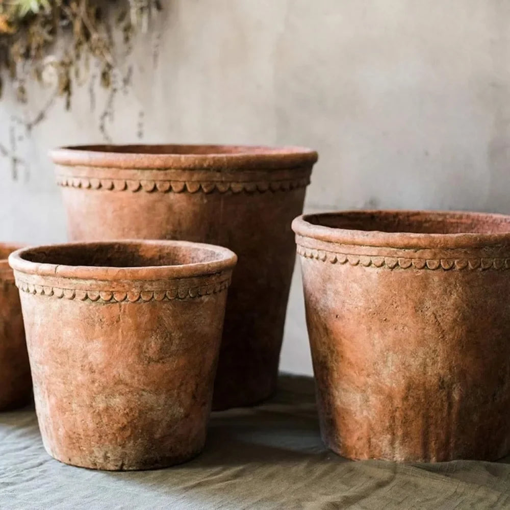 Macetas grandes de terracota de cemento y gres retro de estilo europeo para jardín al aire libre, cilíndricas, para bonsáis y jardín.