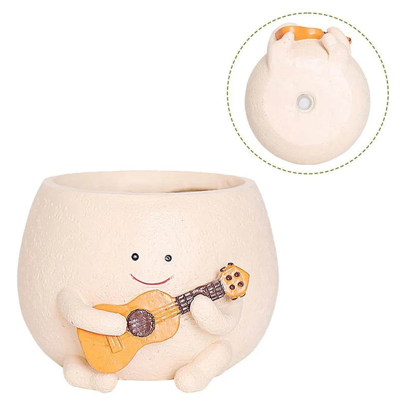 Maceta con forma de cara sonriente y orificio de drenaje, de resina, ideal para colocar en hileras de plantas, con forma de guitarra, para suculentas de interior.