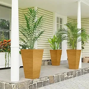 Outsunny - Juego de 3 maceteros altos para plantas de exterior, de 71 cm de diámetro y con orificios de drenaje, con decoración de veta de madera
