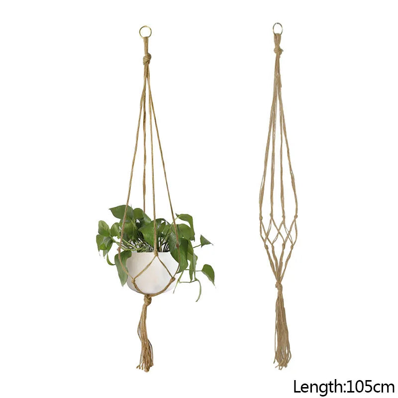 Cestas colgantes de macramé hechas a mano para macetas, soporte para macetas, decoración colgante para balcón, cuerda de elevación anudada, suministros para el hogar y el jardín. 