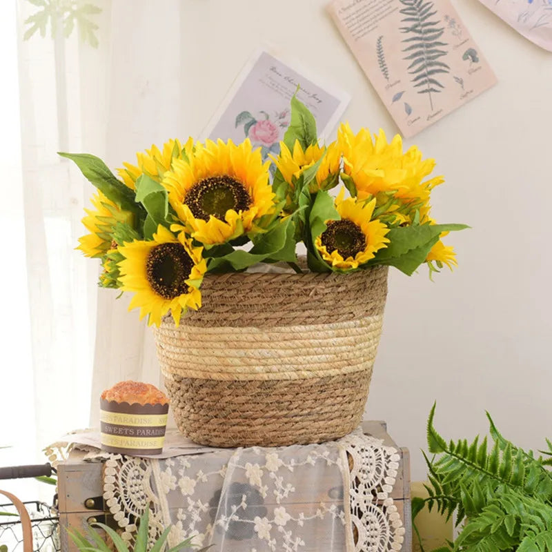 Maceta tejida de paja para plantas, cesta para macetas, cesta para macetas de interior y exterior, contenedor para plantas plantables 
