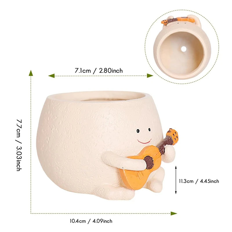 Maceta con forma de cara sonriente y orificio de drenaje, de resina, ideal para colocar en hileras de plantas, con forma de guitarra, para suculentas de interior.
