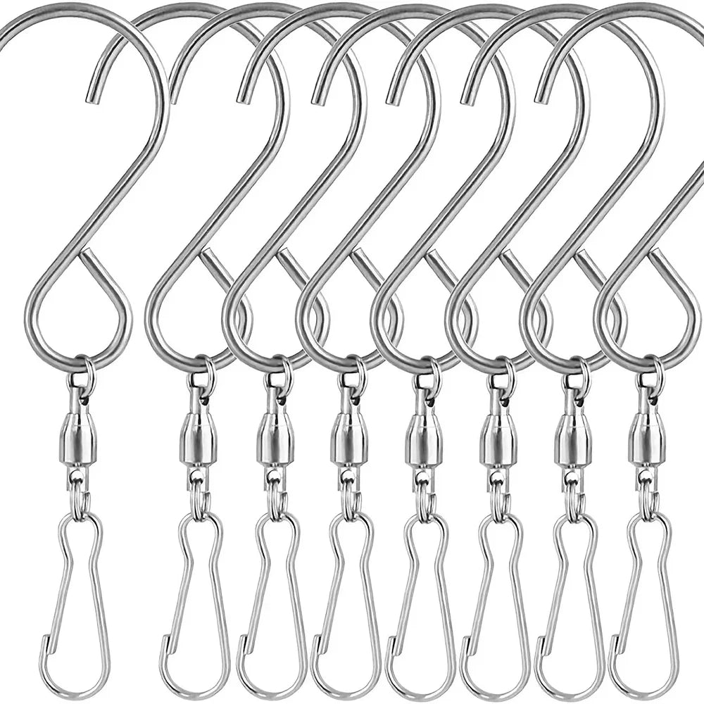 8 ganchos giratorios para colgar molinillos de viento, campanas de viento, cristal, herramientas de fiesta, cocina, dormitorio, ganchos giratorios en forma de S. 