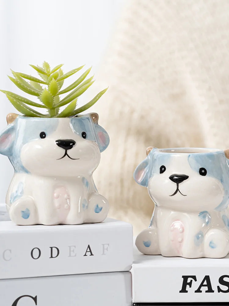 Maceta de cerámica con forma de flor carnosa de dibujos animados para escritorio, contenedor decorativo, regalo para balcón, creatividad