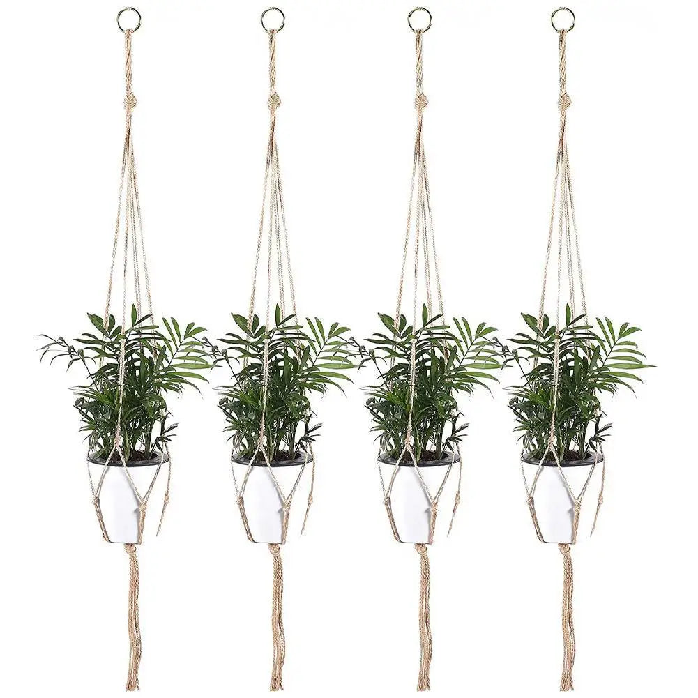 1 cesta colgante de cuerda trenzada, maceta de flores, macramé de paja, soporte para jardín, artesanía, plantas, accesorios de decoración para balcón. 