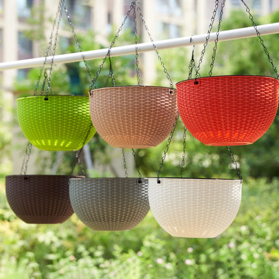 Maceta colgante de plástico de ratán sintético con diseño de panal de estilo europeo para interiores