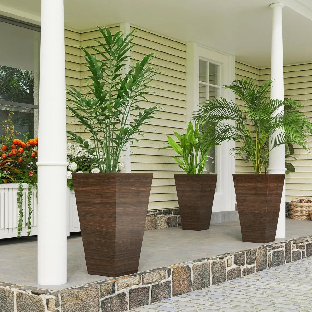 Outsunny - Juego de 3 maceteros altos para plantas de exterior, de 71 cm de diámetro y con orificios de drenaje, con decoración de veta de madera