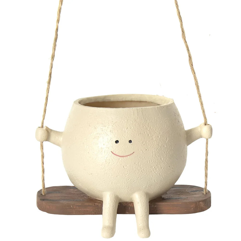 Maceta de pared con forma de cara sonriente, de resina, creativa, para colgar en la pared, accesorios de jardín 