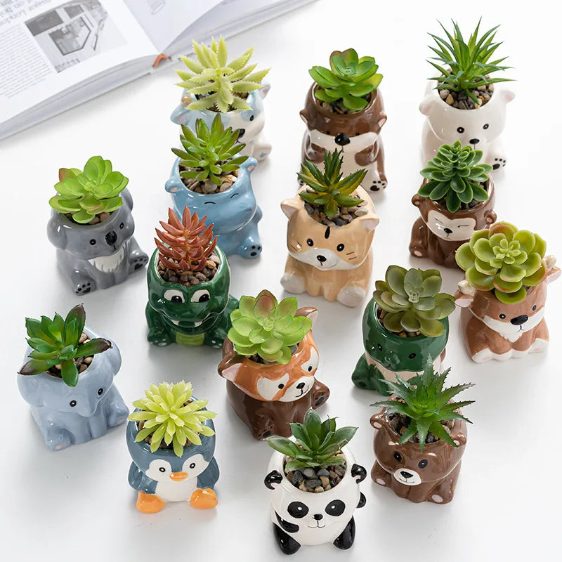 Maceta de cerámica con forma de flor carnosa de dibujos animados para escritorio, contenedor decorativo, regalo para balcón, creatividad