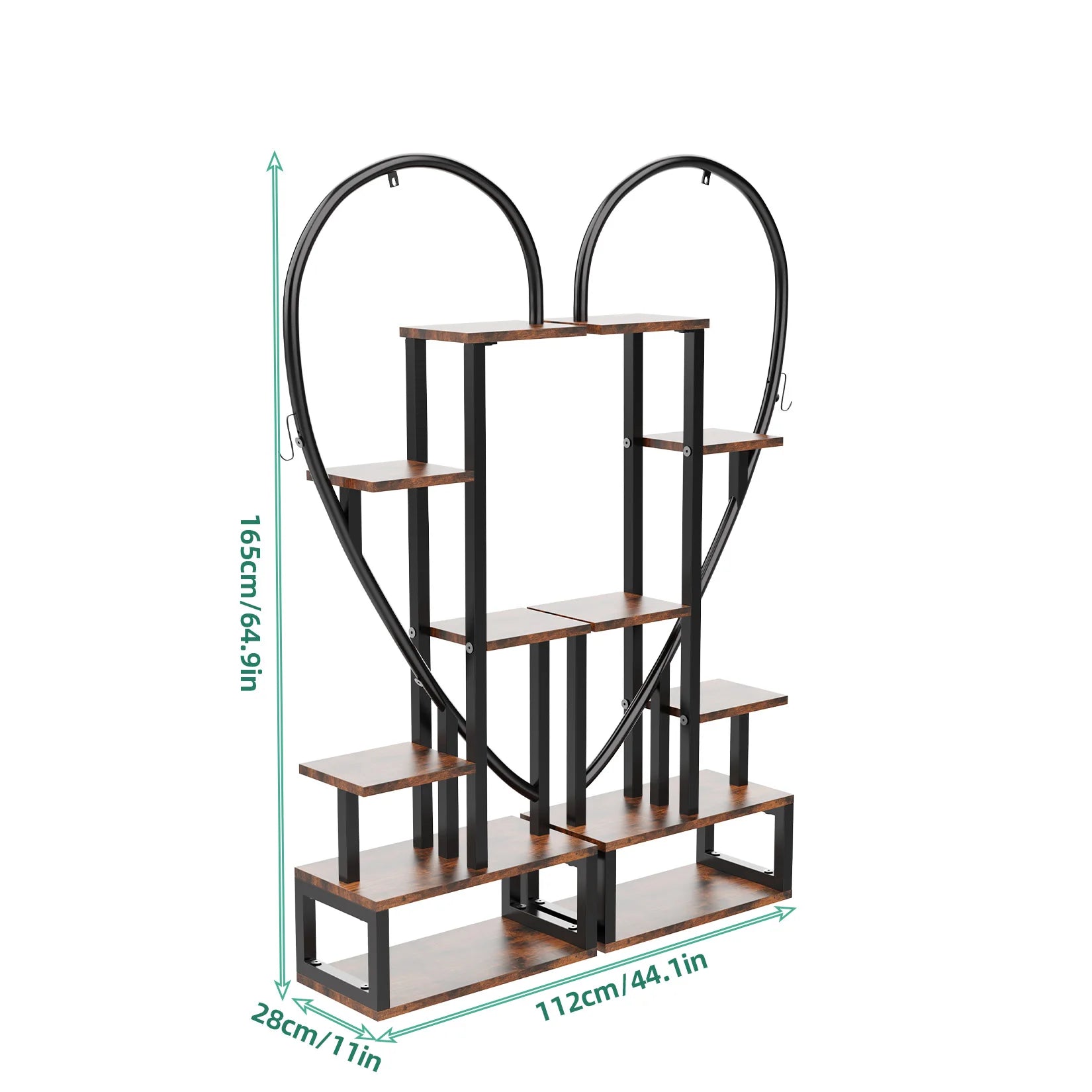 Estante de exhibición para plantas y flores de 6 niveles, de madera y metal, con forma de corazón, para jardín, balcón y sala de estar.